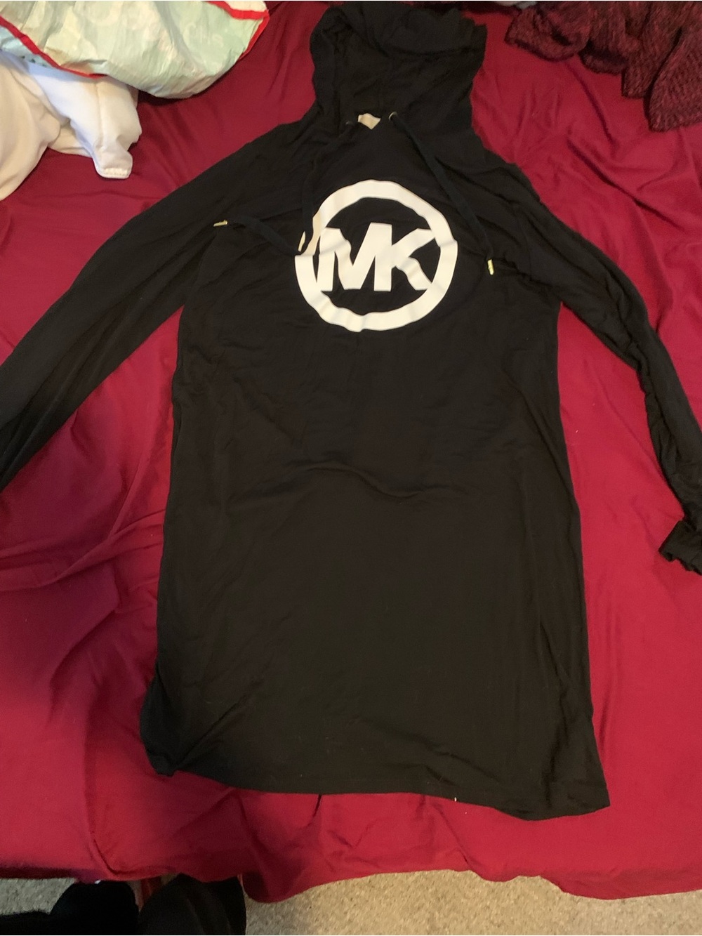 Michael Kors Black Hooded Womens Size Medium Top with White MK Logo